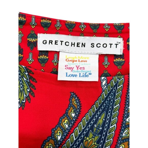 Gretchen Scott Red Paisley Top 3/4 Sleeve Womens Size M - Picture 4 of 7